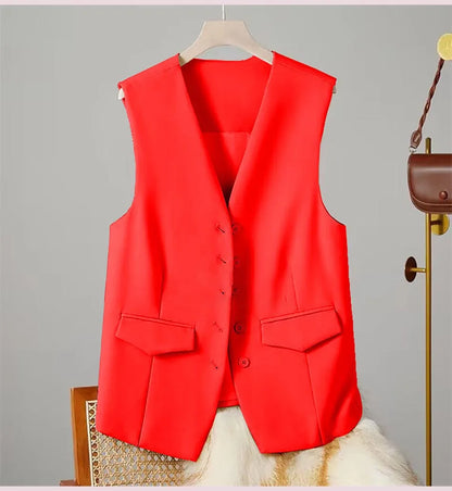 🍒Women suit vest elegant v-neck business casual waistcoat sleeveless solid jacket solid single breasted work clothes occasion wear dont WAIST time wanting this COAT
