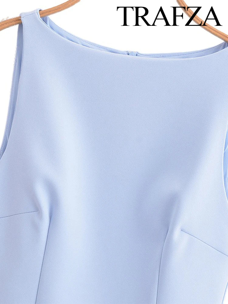 🍒Women's summer solid mini dress sleeveless round neck elegant short outfit smart casual women vintage style clothing Sweet Shortie