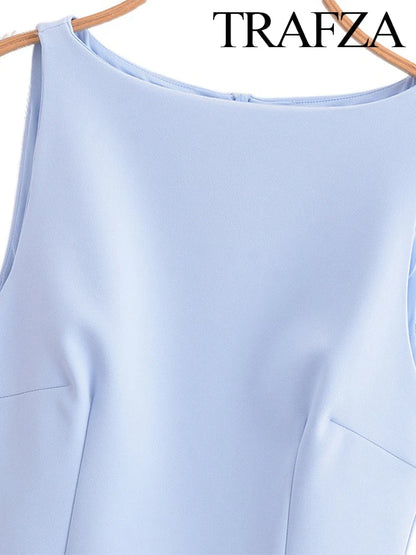 🍒Women's summer solid mini dress sleeveless round neck elegant short outfit smart casual women vintage style clothing Sweet Shortie