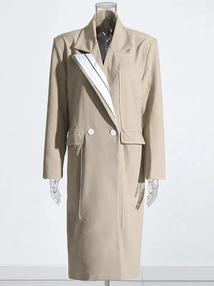 🍒 Colour contrast coat with lapel collar long sleeve overcoat for women with straight patchwork pockets casual spring coat female fashion wear Collar Cool Contrast