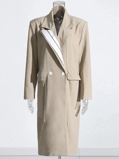 🍒 Colour contrast coat with lapel collar long sleeve overcoat for women with straight patchwork pockets casual spring coat female fashion wear Collar Cool Contrast