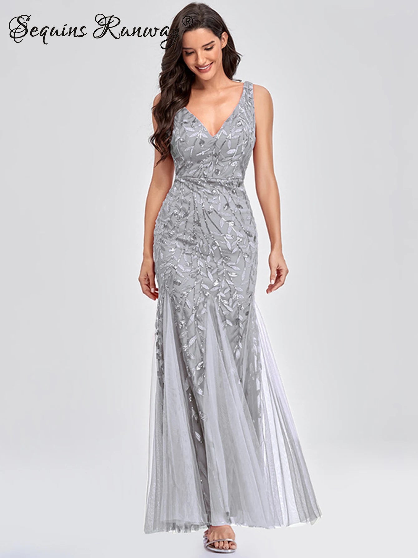 🍒Sequin maxi cocktail dress long bridesmaid prom outfit for special occasion party club bodycon vintage style clothing You'll Fish This Mermaid Out Time &Time