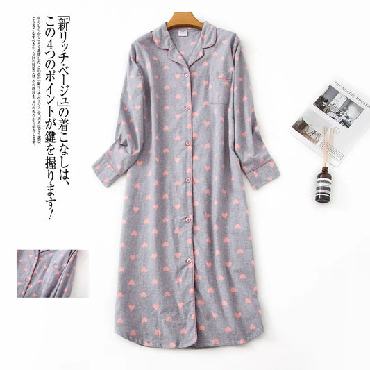🍒pyjama nightie autumn and winter nightwear for women cotton flannel sleep shirt long sleeve nightshirt button down sleepdress No Flannel Flannel