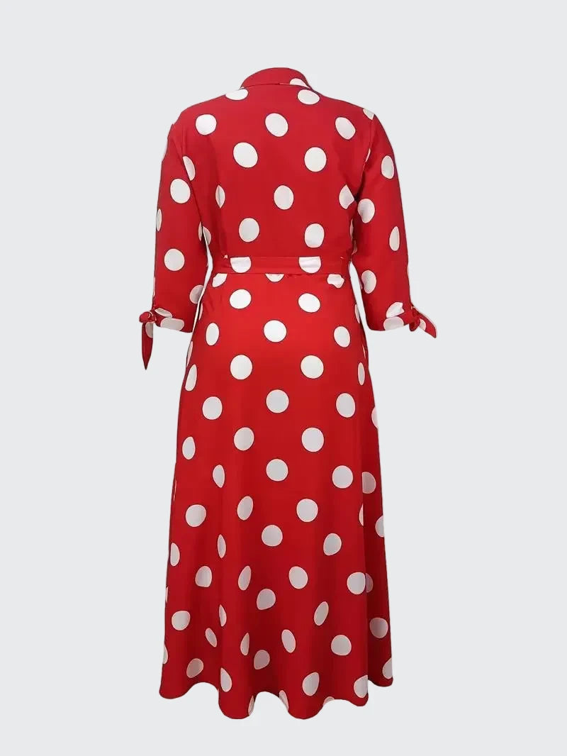 🍒Plus size polka dot dress with sleeves printed high waist outfit maxi dress smart casual women a-line dress  LONGing for this DOTty, PRINT at check out