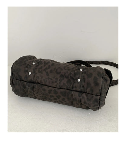 🍒Vintage leopard handbag rivet bag motorcycle barrel shaped crossbody bag boston casual female shoulder fashion totes  Jump On This Animal Its Barrels Of Fun