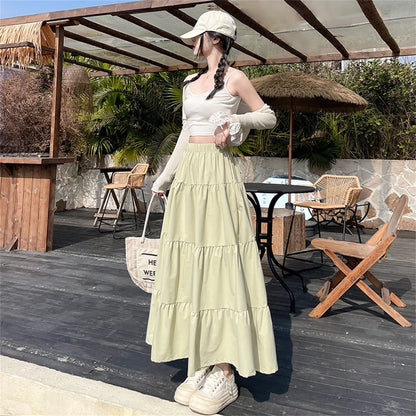 🍒Womens long skirts vintage sweet skirt high waist female fashion clothes maxi girly pink black loose jersey a-line umbrella maxi skirt  Carry This Umbrella