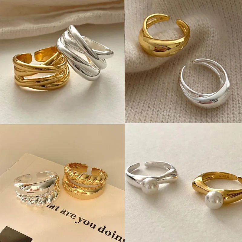 🍒925 Sterling silver rings for women geometric fine jewellery finger adjustable rings Interware cubic zirconia accessorize trendy jewellery for women birthday gifts