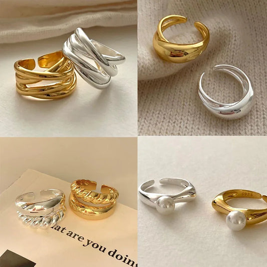 🍒925 Sterling silver rings for women geometric fine jewellery finger adjustable rings Interware cubic zirconia accessorize trendy jewellery for women birthday gifts