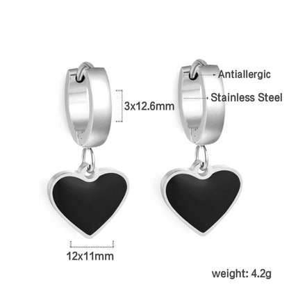 🍒 Stainless Steel Hoop Earrings enamel love heart Women Oil Drip jewelry Blue Black Red dangle drop earrings Always Love Drops