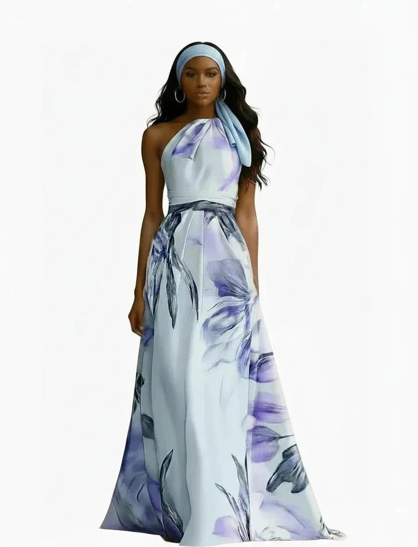 🍒Party vacation dress maxi floral fashion printed long outfit catwalk sleeveless party backless european and american occasion clothing Floor Them With A Floor Floral