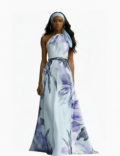 🍒Party vacation dress maxi floral fashion printed long outfit catwalk sleeveless party backless european and american occasion clothing Floor Them With A Floor Floral