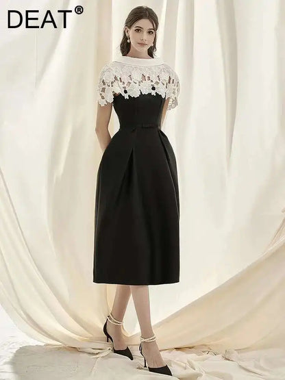 🍒Women's lace crochet dress backless summer fashion outfits trendy mixed media fashion high waist dress party occasion wear Laced With Clasic Style