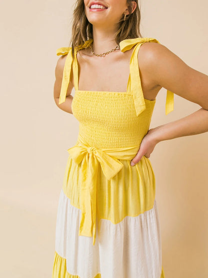 🍒Women’s tie shoulder dress summer sleeveless contrast colour outfit a-line long flowy summer wear female casual clothes Get On The BANDwagon With STRIPES