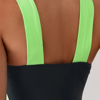 🍒Fashion swim suit one-piece pool part bathing suit women's Backless swimwear hollow cross-colour swimsuit          Tri Colour Stunner