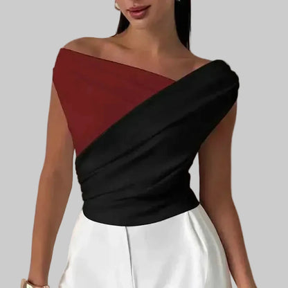 🍒Fashion office wear female slash neck top sleeveless one shoulder top for women elegant summer shirt white black off shoulder top holiday wear blouses smart casual vacation clothes Make No Mistake Close This Drape