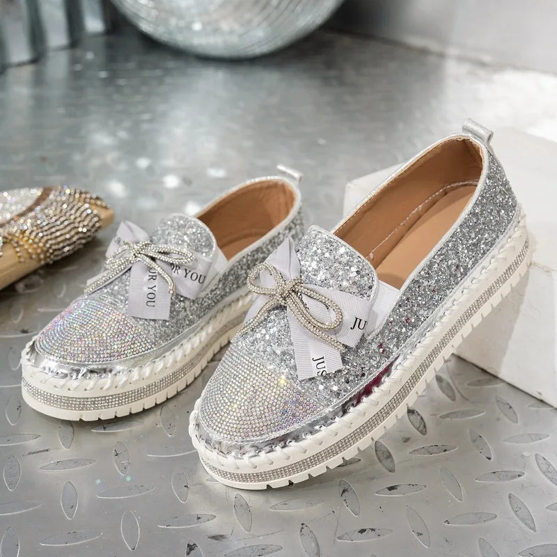 🍒Women smart casual loafer thick-Soled loafers comfortable outdoor non-slip flat shoes shiny occasion fashion slip-on Glitzy Gliders
