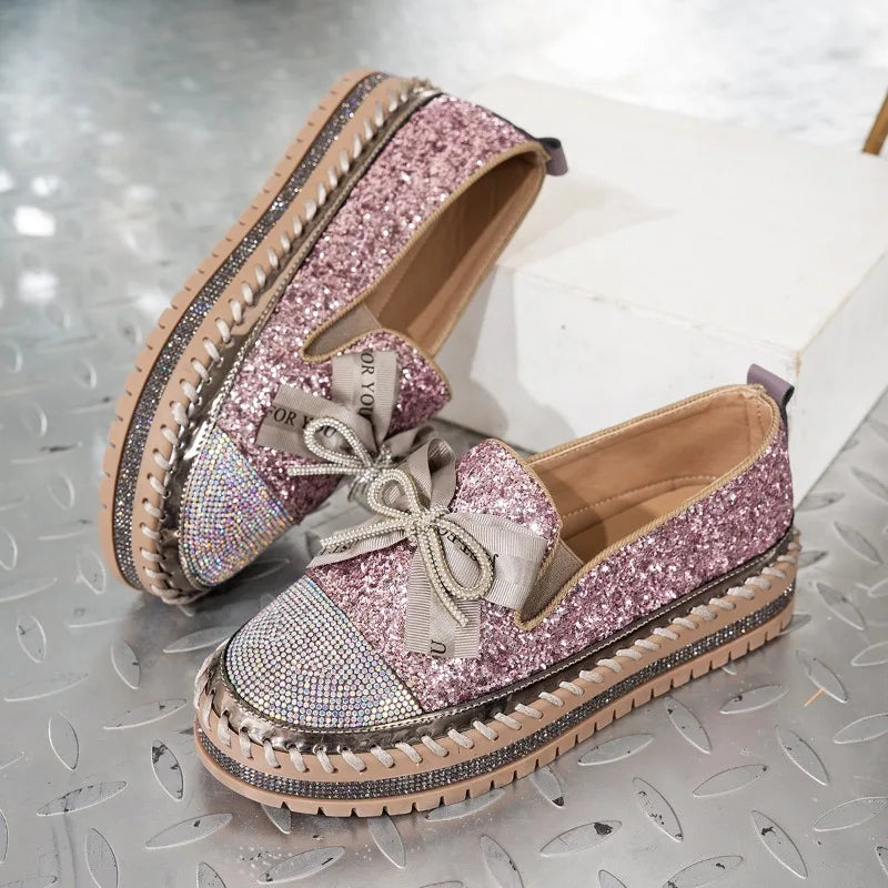 🍒Women smart casual loafer thick-Soled loafers comfortable outdoor non-slip flat shoes shiny occasion fashion slip-on Glitzy Gliders