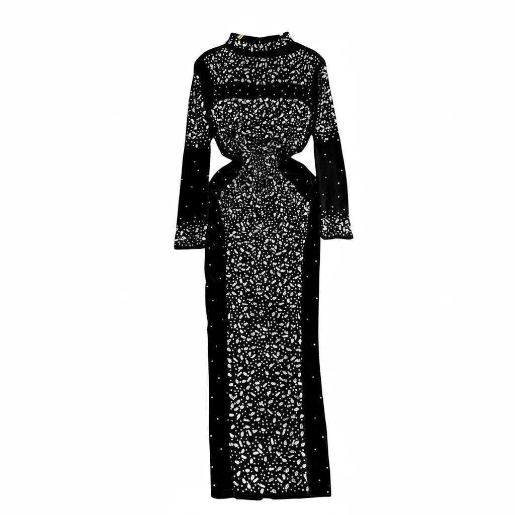 🍒Bodycon o-neck long sleeve dress glitter rhinestone outfit velvet chic vintage style clothing chic autumn fall fashion party occasion wear Get Wine Stoned