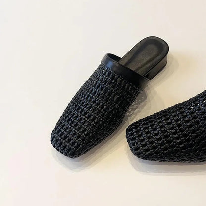🍒Ladies shoes closed toe slip on women's slippers fashion square toe outdoor mesh sliders smart casual summer footwear Send A Mesh-age