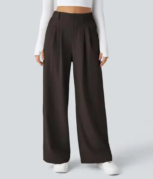 🍒Elegant women straight pants flowy solid colour high waisted trousers wide leg work wear female fashion clothes No Need To Put The Leg Work In To Get These Legs