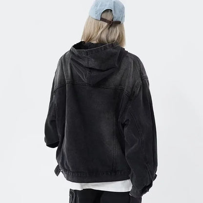 🍒Spring autumn jacket women denim hoodies for women ladies Jean pullover tops vintage unisex long Sleeve hooded baggy top