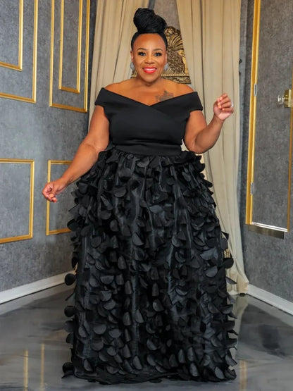 🍒Plus size evening dress pink off shoulder special occasion clothing for women mesh fashion high waisted birthday outfit evening party wear for ladies summer party clothing Pink Up Your Think Petal