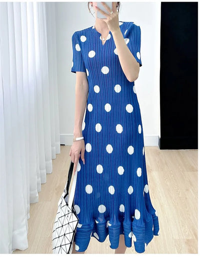 🍒Womens dresses evening summer ladies clothing with polka dots v-neck high end clothes loose pleated  Dont Delay Dart for Dots