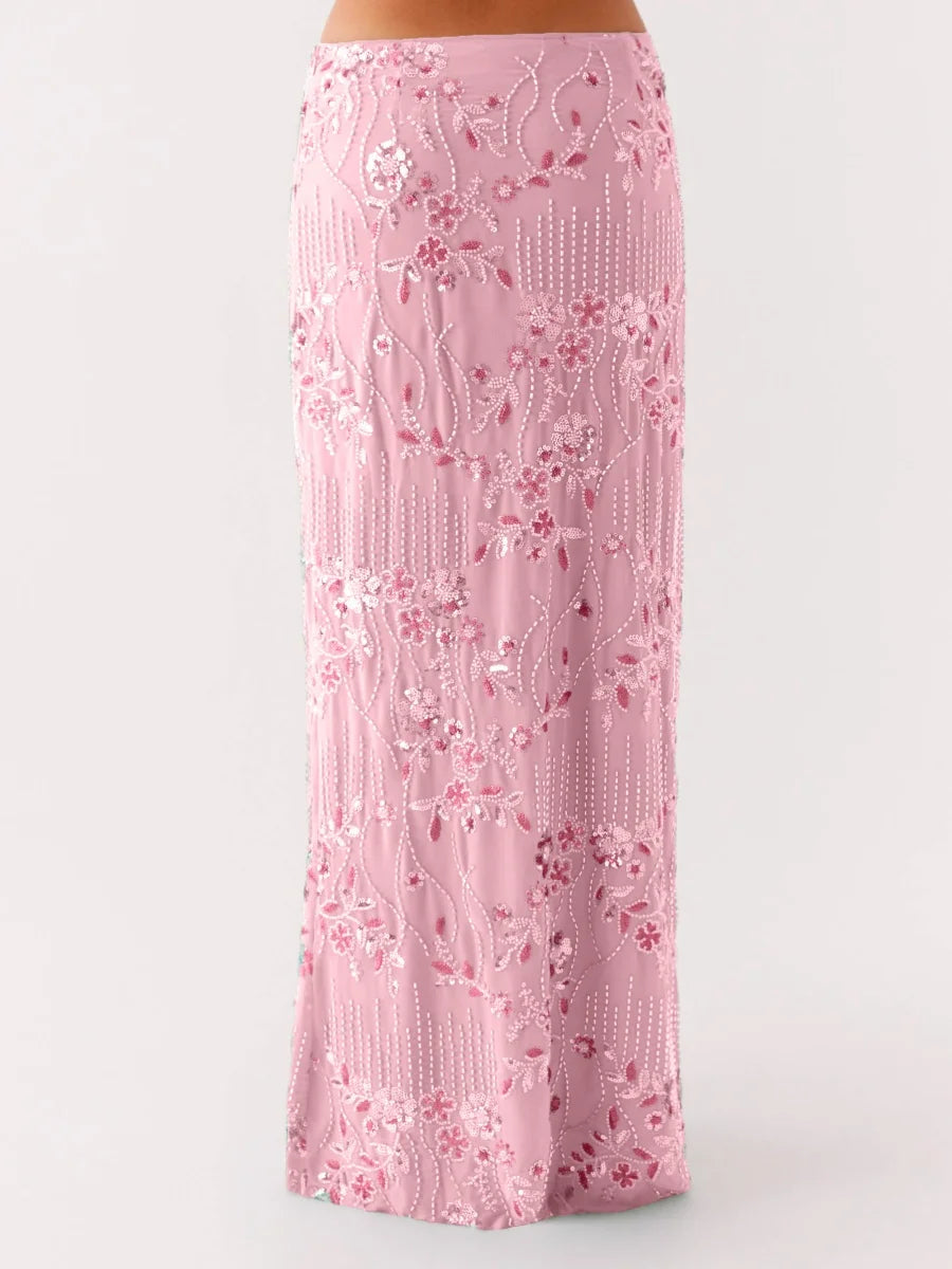 🍒Sequin maxi skirt high waist sparkle pearl embellished long  skirt for women glitter rhinestone fashion going out club clothes You Dont Need To Be At A Seaside ROCK This SWEET