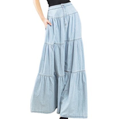 🍒Women's vintage denim long skirt a line maxi elegant female casual fashion Loose teired skirt y2k retro fashion Get Into Gypsy Jean Kinda Thing