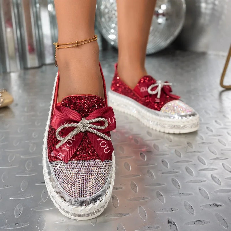 🍒Women smart casual loafer thick-Soled loafers comfortable outdoor non-slip flat shoes shiny occasion fashion slip-on Glitzy Gliders