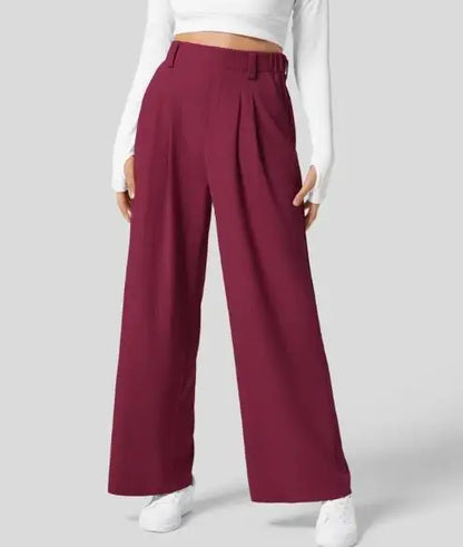 🍒Elegant women straight pants flowy solid colour high waisted trousers wide leg work wear female fashion clothes No Need To Put The Leg Work In To Get These Legs