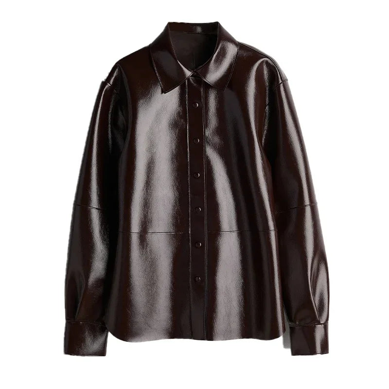 🍒Leather short skirt set women Y2K long sleeve pu jacket and mini skirt suits women's high street fashion smart casual outfits