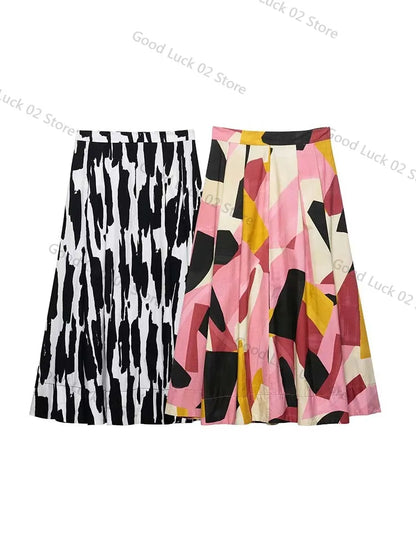 🍒Printed skirts a-line for women side zipper vintage clothing style female fashion wear elegant  smart casual clothing women party occasion wear You'll Get Multi A-pproval Wearing This