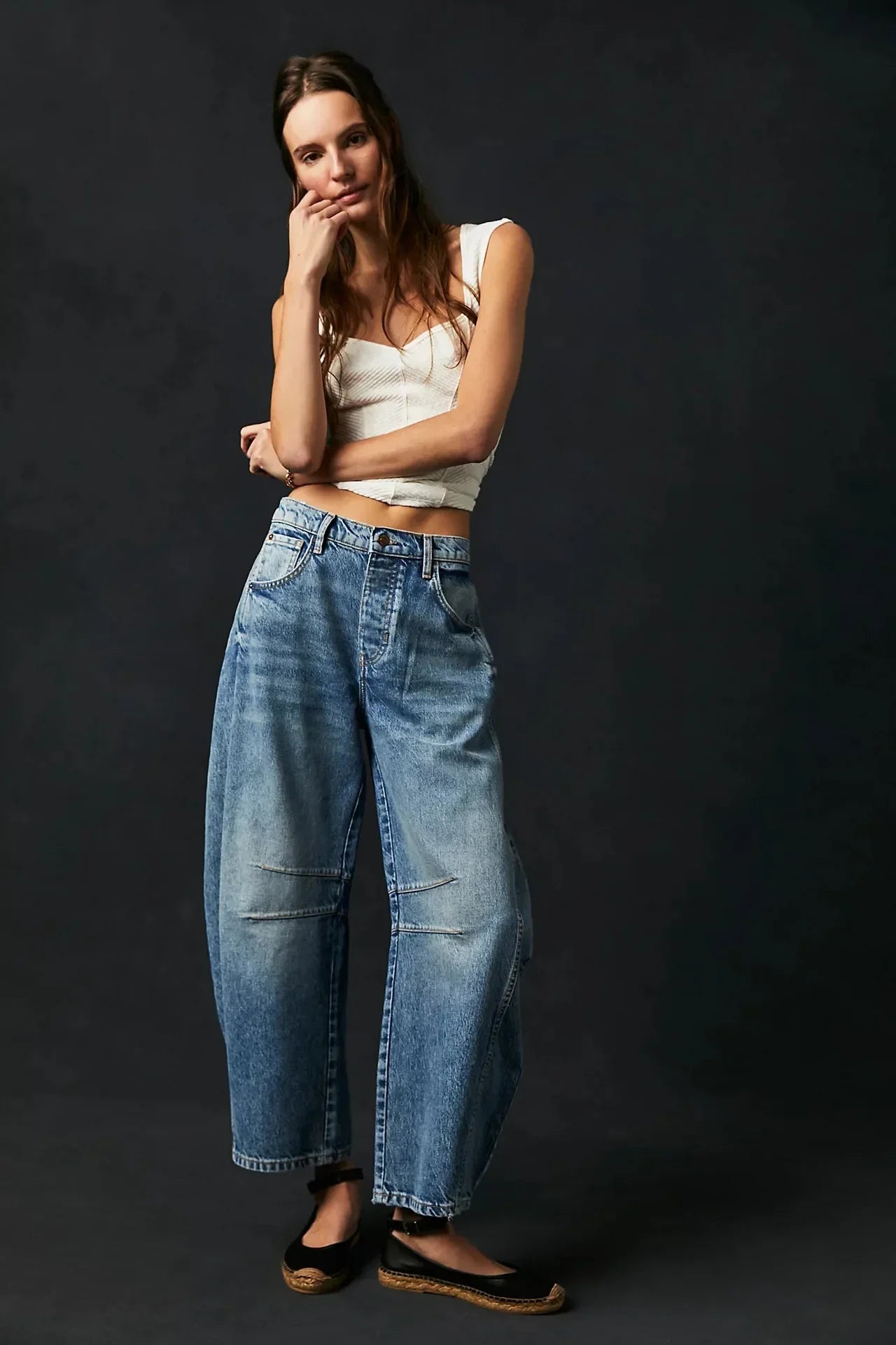🍒Loose mid waist Jeans bleached denim style full length pants fashion solid colour trousers with pockets casual wear for women Barrels Of Style