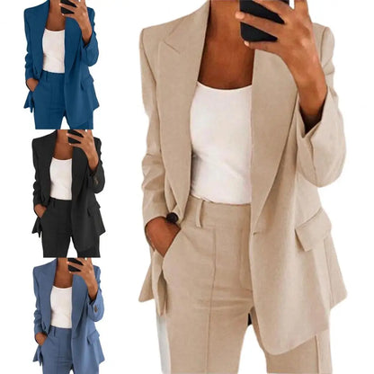 🍒Womens jacket and trouser suit smart casual clothing long sleeve suit jacket and pants two piece female fashion work wear office clothes Eat Loads Of Jacket Potatoes Without Feeling Pants Wearing This Set