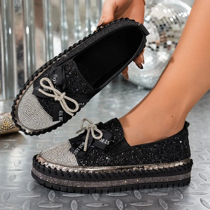 🍒Women smart casual loafer thick-Soled loafers comfortable outdoor non-slip flat shoes shiny occasion fashion slip-on Glitzy Gliders
