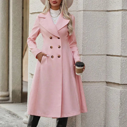 🍒Womens trench winter pink autumn coat fashion lapel collar and button a-line coat for ladies chic outerwear fashion clothing