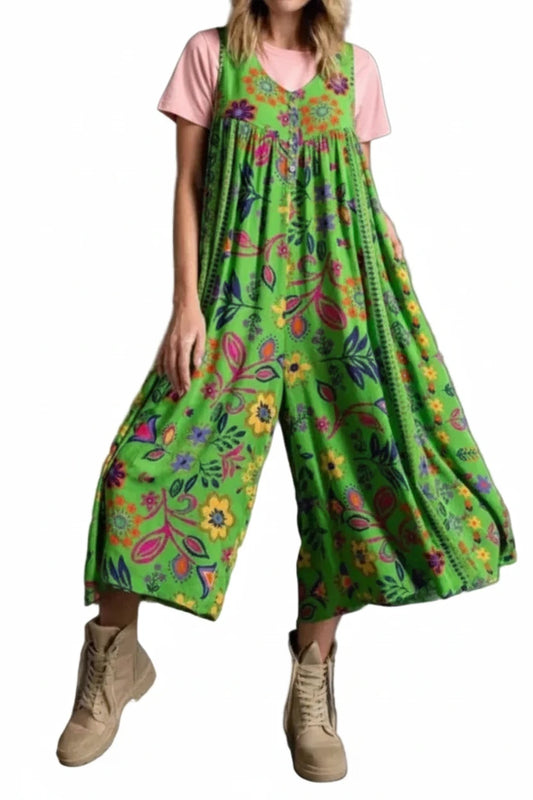 🍒Fashion print jumpsuit for women casual vintage outfit loose spring summer clothing Women's boho chic holiday clothing floral one piece   Fling Out Your Floral