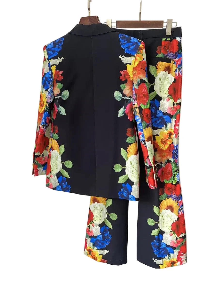 🍒Printed two piece pant set for women lapel long sleeves jacket  blazer and high waist wide leg trouser set floral fashion occasion wear party wear  keep aSIDE of FLORAL and SUITs