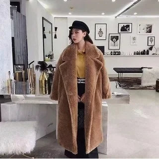 🍒Women winter faux fur coat winter long women female thick teddy bear outerwear Casual loose oversize outdoor wear Bear Winter With A Teddy