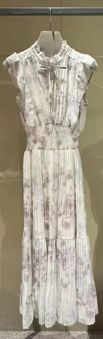🍒Mid-length dresses for women printed high waisted outfit gentle literary pleated slim exquisite outfit smart casual flloral clothing