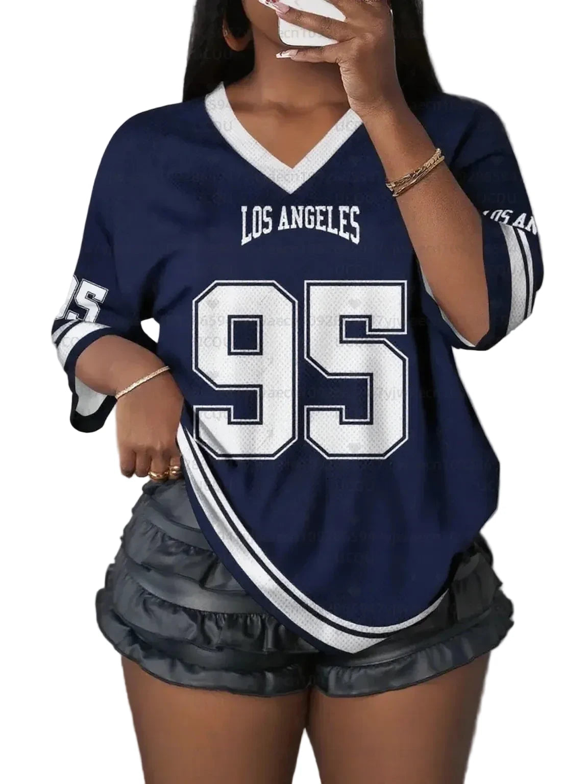 🍒Women's mesh t-shirt Los Angeles top for summer print v-neck tee short sleeve summer baseball jersey plus size sporty shirt  No 9 to 5 With This Comfy 95