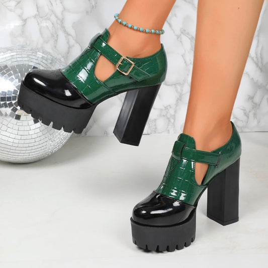 🍒Women designer high heels thick platform shoes comfortable fashion chuncky heel womens round toe deep mouth thick sole colour blend heels for occasion party footwear Pump Up The Volume