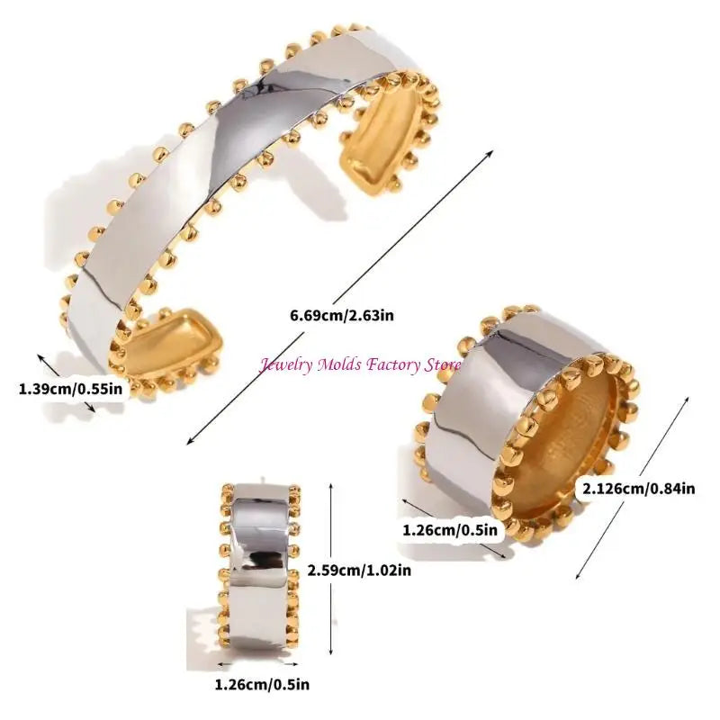 🍒Mix color jewellery round bead edge smooth stainless steel women's earrings stainless steel ring and stainless steel bracelet Set high-end design every day jewellery occasion Jewellery Gift This Gold Will Steel Attention