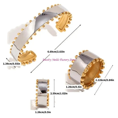 🍒Mix color jewellery round bead edge smooth stainless steel women's earrings stainless steel ring and stainless steel bracelet Set high-end design every day jewellery occasion Jewellery Gift This Gold Will Steel Attention