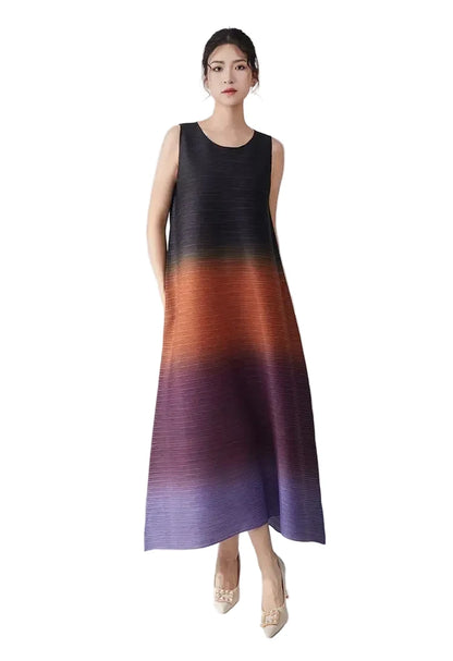 🍒Women's high-end clothing dress sleeveless long loose outfit gradual colour ombre fashion wear sleeveless loose long dress for party occasion wear  Gravitate To Gradual