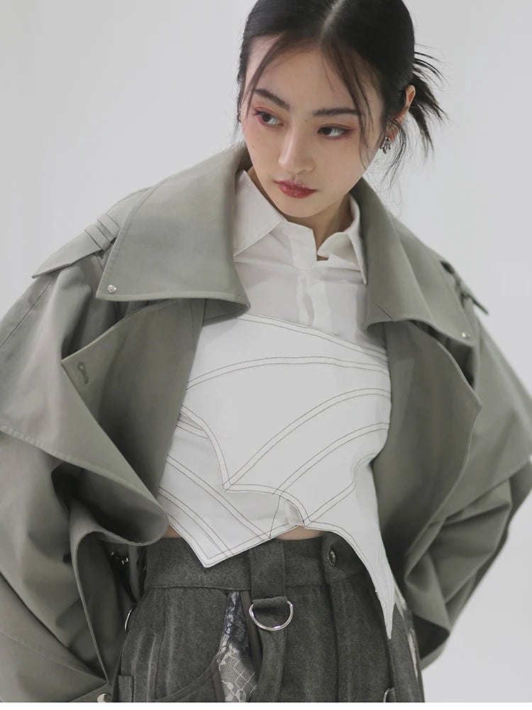 🍒Long oversized trench coat elegant ruffled outerwear for women double breasted luxury designer overcoat runway fashion  Trendy Travel Trench Classic Comfort