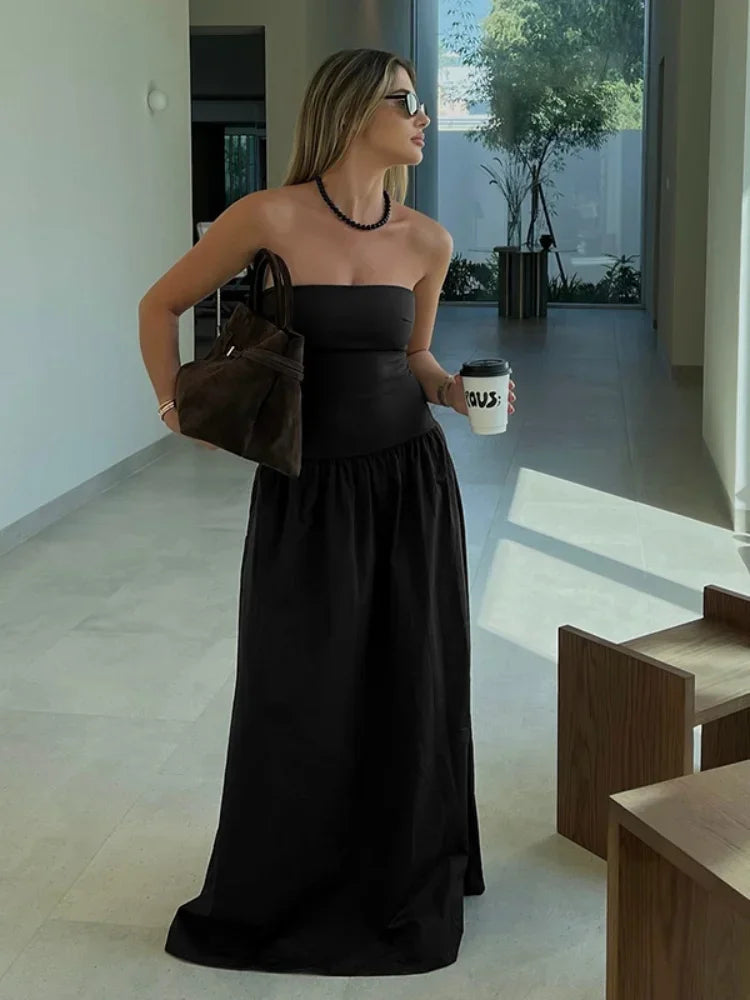 🍒Solid backless maxi dress sleeveless design elegant womens solid color outfit chic high waist club party wear occasion clothing  Currant is Black