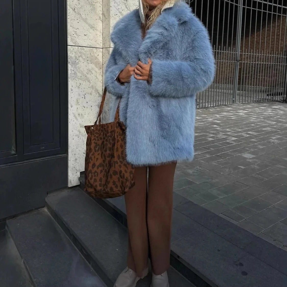 🍒Long Sleeve faux fur jacket with turn down collar loose fit short coat casual autumn jacket  winter outerwear Check Out This Chick