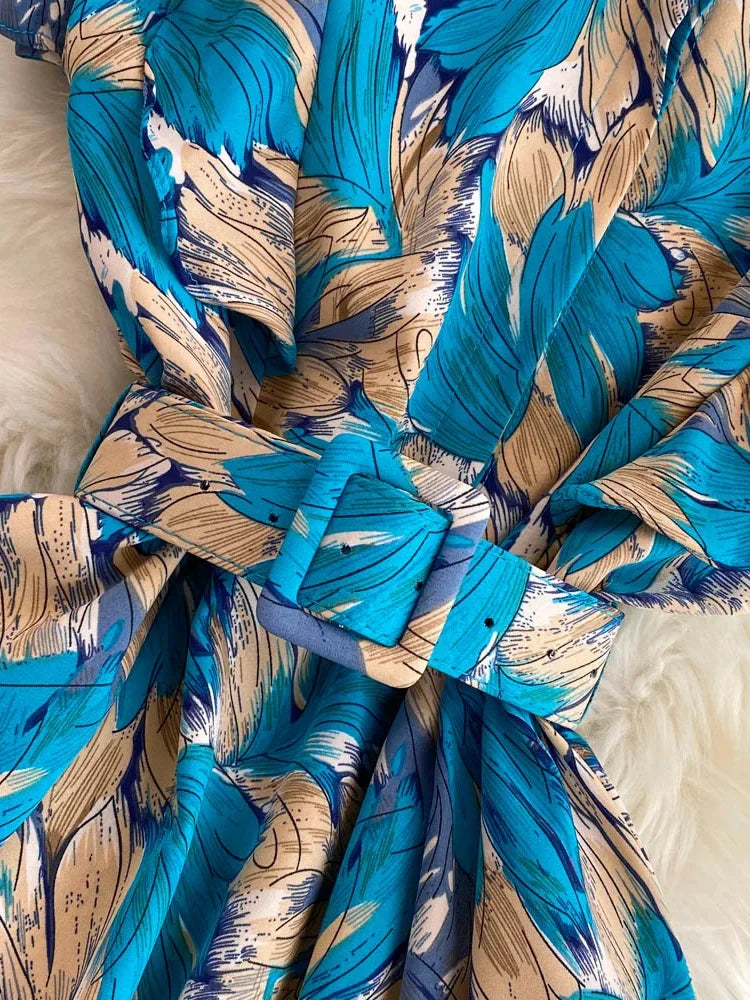 🍒 Printed midi dress high waist sleeveless a-line outfits elegant stand collar ruffle smart casual summer feminine fashion style Dont LEAF-e This In Your Basket Get This And You Will Be SKY High With Happiness